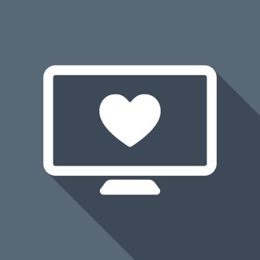 bilgisayar ve duydum. basit simgesi. Uzun Gölge arka plan üzerinde beyaz düz simgesi