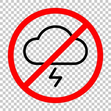 bulut ve yıldırım. basit anahat simgesi. Doğrusal sembolü ile ince anahat. Siyah kırmızı uyarı işareti şeffaf arka plan ile nesnesinde izin yok