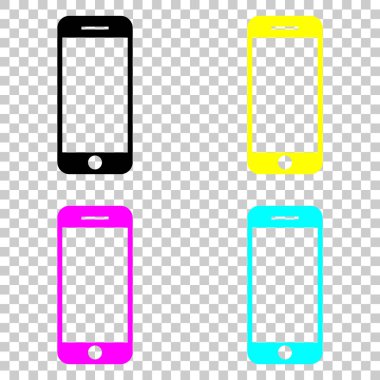hareket eden telefon simgesi. Cmyk simgeleri şeffaf arka plan üzerinde renkli dizi.
