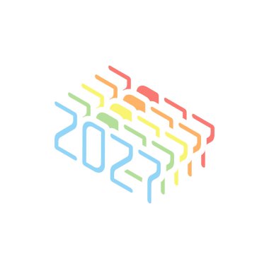 2027 sayı simgesi. Yeni Yılınız Kutlu Olsun. Beyaz arka plan üzerinde renkli izometrik simgeler yığını