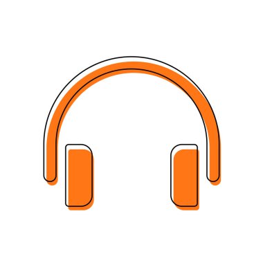 Basit kulaklık simgesi. İzole simge siyah ince dağılımı ve farklı katmanlarda doldurma taşındı turuncu oluşan. Beyaz arka plan