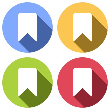 basit yer imi simgesi. Mavi, turuncu, yeşil ve kırmızı renkli daireler uzun gölge ile beyaz simgeler kümesi. Etiket tarzı