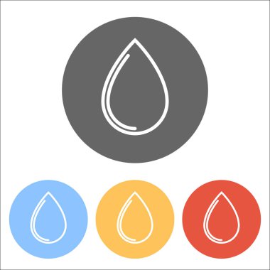 Su damla simgesi. Renkli daireler üzerinde beyaz simgeler kümesi