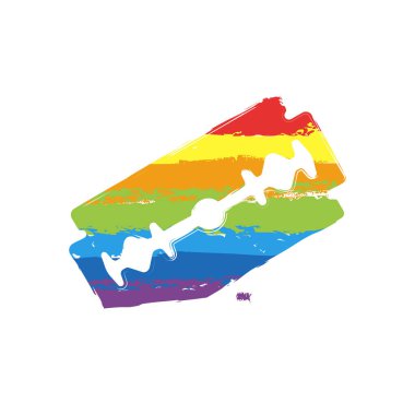 jilet ve kesme hattı. basit simgesi. Çizim işaretiyle Lgbt stil, gökkuşağı (kırmızı, turuncu, sarı, yeşil, mavi, Indigo, menekşe, yedi renk
