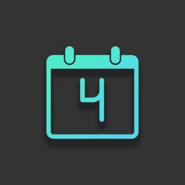 4 gün, basit simgesi ile takvim. Renkli logo kavramı koyu arka plan üzerinde yumuşak gölge ile. Masmavi okyanus rengini simgesi