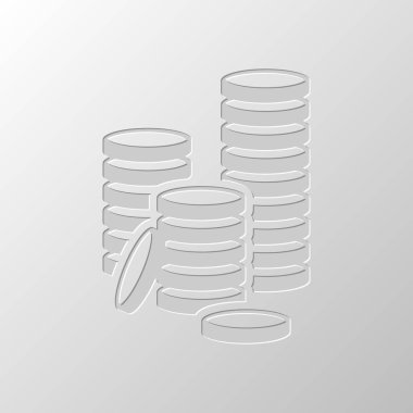 Sikke yığını simgesi. Kağıt tasarımı. Düzenlenen sembolü. Çekirdeksiz stili