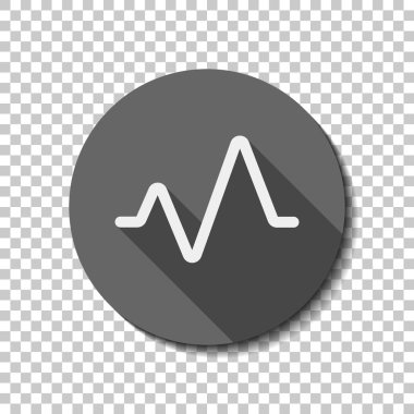 kalp nabız hattı. basit tek simge. bir çizgi stili. Saydam arka plan üzerinde bir dairede uzun gölge beyaz düz simgesi. Rozet veya etiket stili