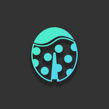 Uğur böceği simgesi. Renkli logo kavramı koyu arka plan üzerinde yumuşak gölge ile. Masmavi okyanus rengini simgesi