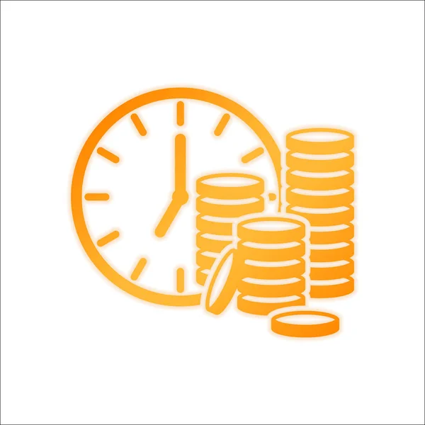 Čas Jsou Peníze Hodiny Mince Zásobníku Finanční Ikona Orange Podepsat — Stockový vektor