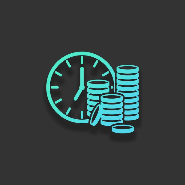 Tiempo Dinero Reloj Pila Monedas Icono Financiero Concepto Logotipo Colorido — Vector de stock