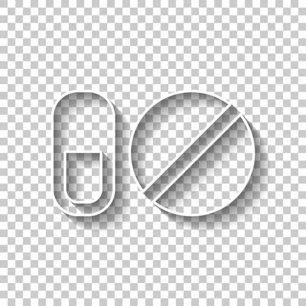Простые Символы Таблеток Витаминов Знак Белого Контура Тенью Прозрачном Фоне — стоковый вектор