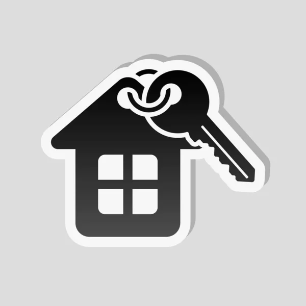 House Key Sticker Style White Border Simple Shadow Gray Background — Stock Vector