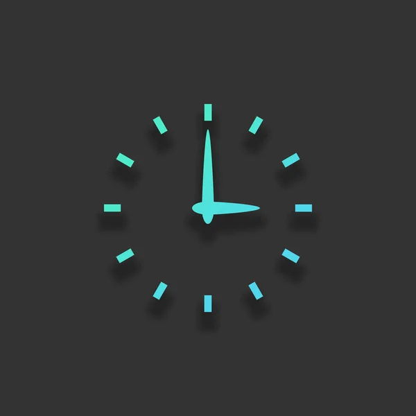 時計のシンプルなアイコン 暗い背景にソフト シャドウとカラフルなロゴのコンセプト 紺碧の海のアイコンの色 — ストックベクタ