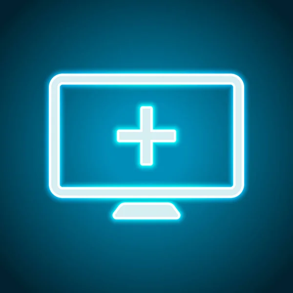 Computadora Cruz Médica Sitio Médico Icono Simple Estilo Neón Icono — Vector de stock