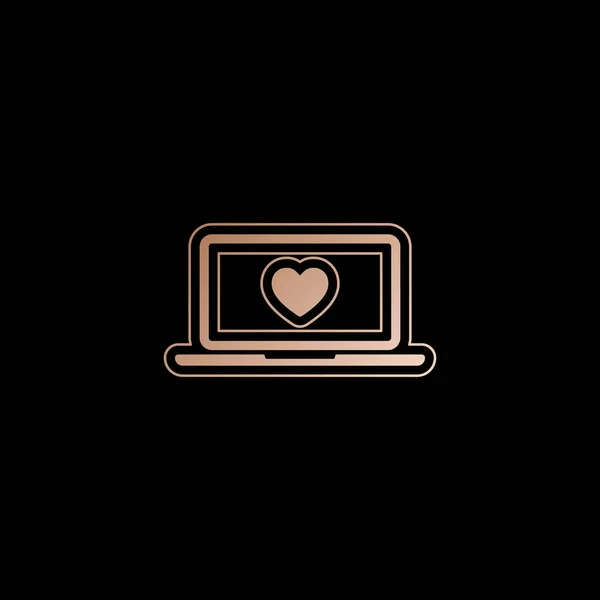 Laptop Notebook Computer Heart Screen Simple Icon Red Gold Style — Stock Vector