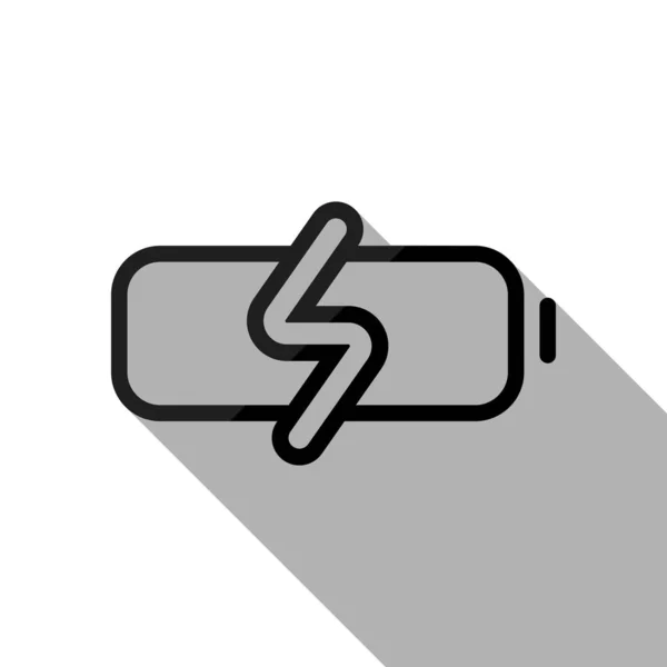 シンプルな充電電池 充電レベル 白い背景上の長い影と黒い物体 — ストックベクタ