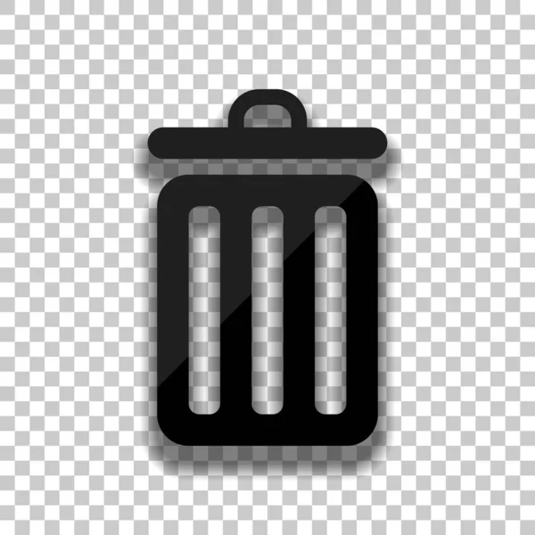 Poubelle Icône Simple Icône Verre Noir Avec Ombre Douce Sur — Image vectorielle