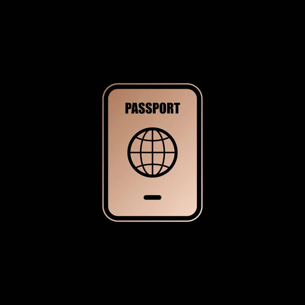 Pasaporte Icono Simple Estilo Oro Rojo Sobre Fondo Negro — Vector de stock