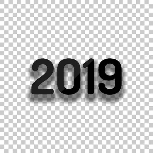 2019年数字图标 新年快乐 黑色玻璃图标 透明背景上有柔和的阴影 — 图库矢量图片