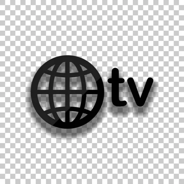 Domain Media Television Globe Black Glass Icon Soft Shadow Transparent — Stock Vector