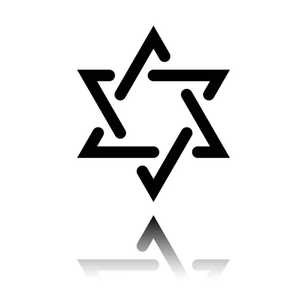 Estrella David Icono Simple Icono Negro Con Reflejo Espejo Sobre — Vector de stock