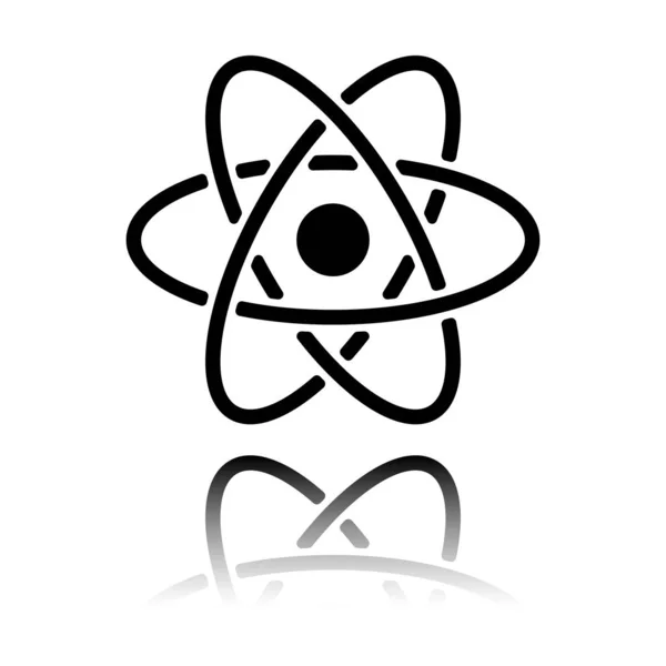 Symbole Atome Scientifique Icône Simple Icône Noire Avec Réflexion Miroir — Image vectorielle