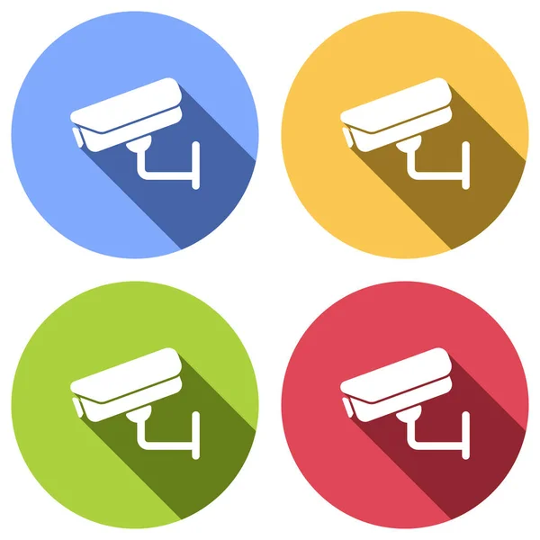 Überwachungskamera Technologie Ikone Set Weißer Symbole Mit Langem Schatten Auf — Stockvektor