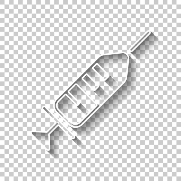 Eenvoudige Injector Pictogram Witte Contouren Ondertekenen Met Schaduw Transparante Achtergrond — Stockvector