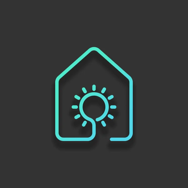 Maison Avec Soleil Icône Lampe Lumière Style Ligne Concept Logo — Image vectorielle