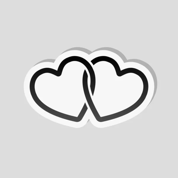 Linked Hearts Icon Sticker Style White Border Simple Shadow Gray — Stock Vector