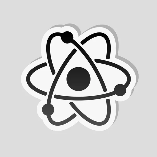 科学的原子符号 简单的图标 带有白色边框和灰色背景上的简单阴影的贴纸样式 — 图库矢量图片