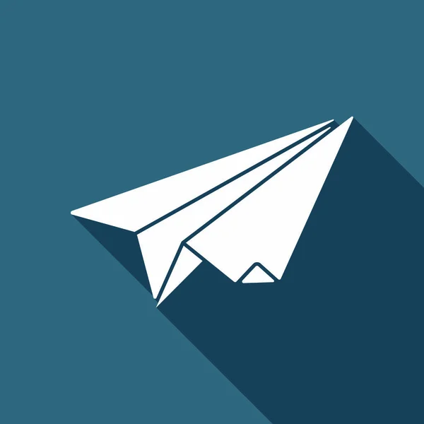 Pappersplan Origami Segelflygplan Vit Platt Ikon Med Långa Skugga Bakgrunden — Stock vektor