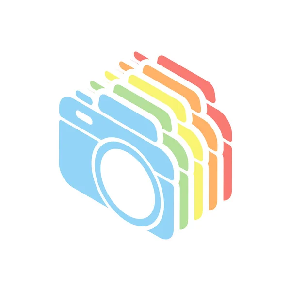 Фотокамера Простой Значок Стек Красочных Изометрических Иконок Белом Фоне — стоковый вектор