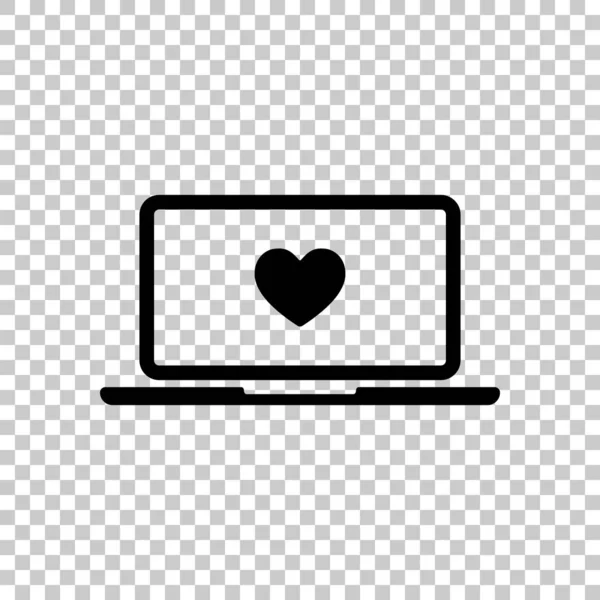 Laptop Notebook Computer Heart Screen Simple Icon Transparent Background — Stock Vector