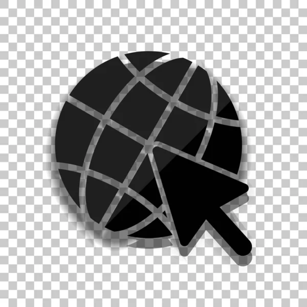 Globus Und Pfeil Symbol Schwarzes Glassymbol Mit Weichem Schatten Auf — Stockvektor
