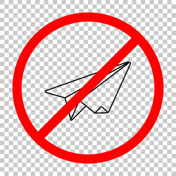 Papierflieger Origami Segelflugzeug Nicht Erlaubt Schwarzes Objekt Rotem Warnschild Mit — Stockvektor