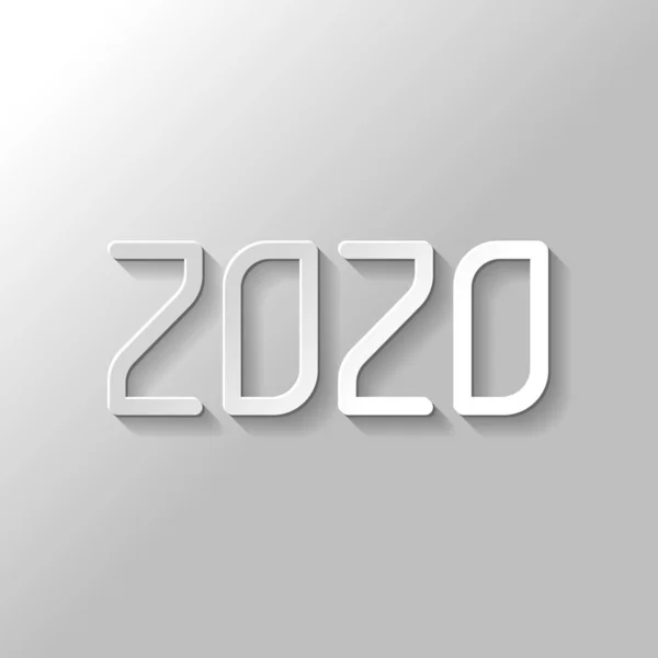 2020 Number Icon Happy New Year Paper Style Shadow Gray — Stock Vector