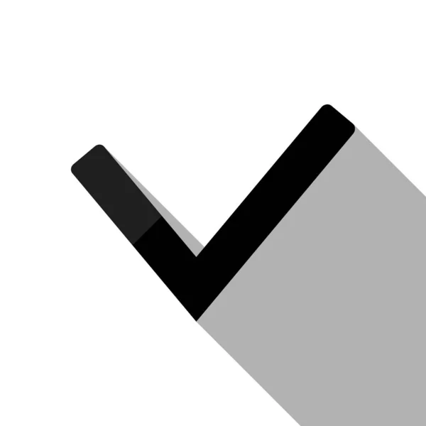 Comprobar Icono Marca Objeto Negro Con Sombra Larga Sobre Fondo — Vector de stock