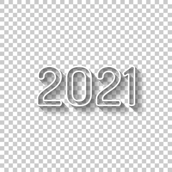 2021 数字アイコン 明けましておめでとう 透明な背景に影と白いアウトライン記号 — ストックベクタ