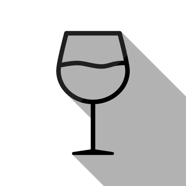 Bicchiere Vino Contorno Lineare Sottile Oggetto Nero Con Lunga Ombra — Vettoriale Stock