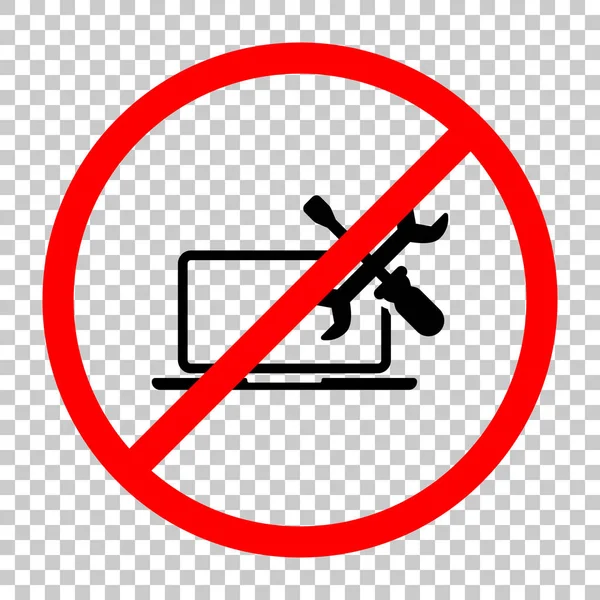 Serviço Reparo Laptop Não Permitido Objeto Preto Sinal Aviso Vermelho — Vetor de Stock