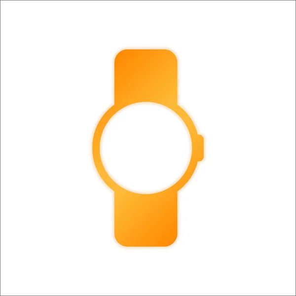 Hand smart watch with round display. Technology icon. Orange sign with low light on white background