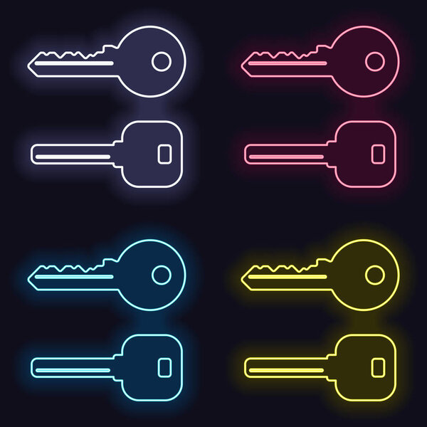 keys icons set. Set of fashion neon sign. Casino style on dark background. Seamless pattern