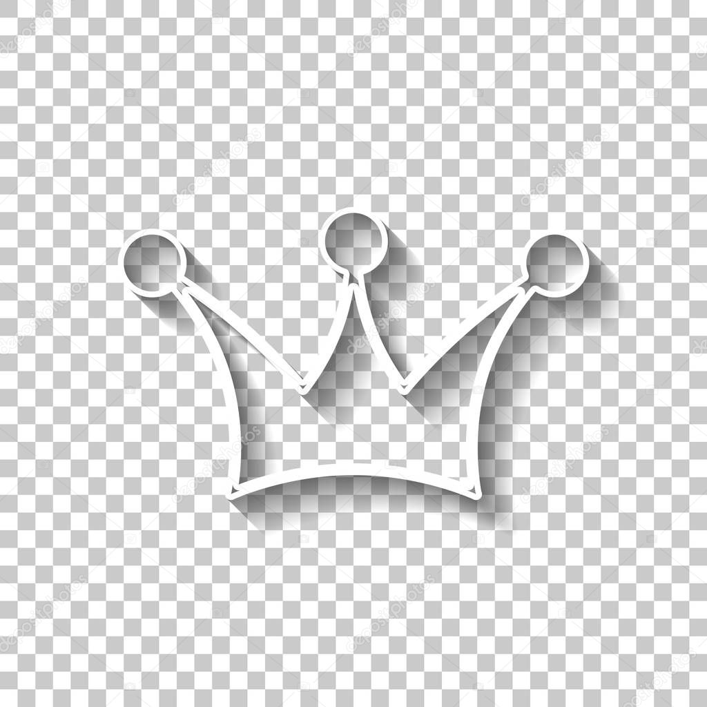 Crown icon. White outline sign with shadow on transparent background