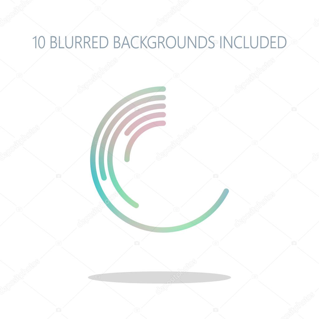 Business pie chart icon. Colorful logo concept with simple shadow on white. 10 different blurred backgrounds included