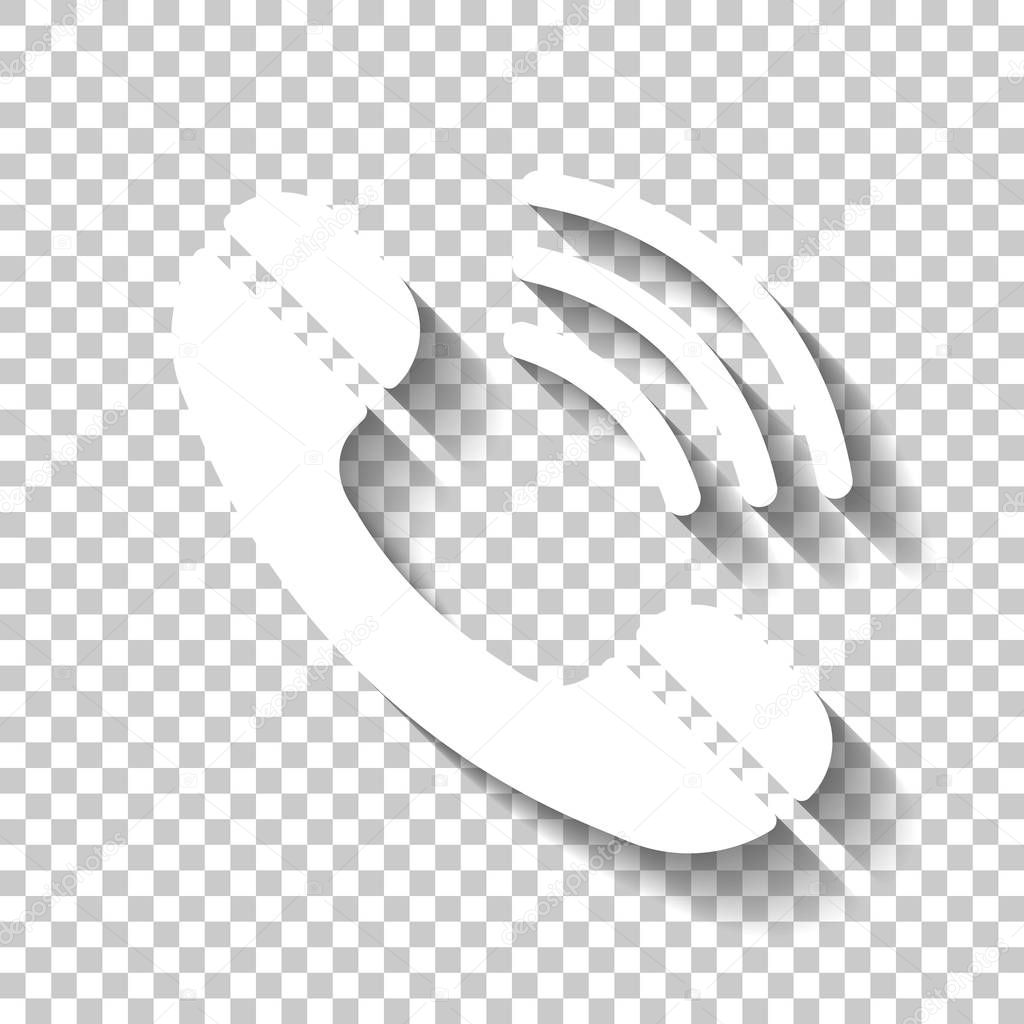 Ringing phone icon. Retro symbol. White icon with shadow on transparent background