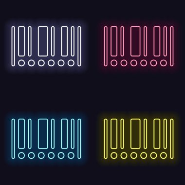 Barkod simgesi. Daire numaraları yerine. Neon işareti kümesi. Koyu arka plan üzerinde casino tarzı. Seamless modeli