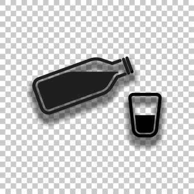 şişe su kabarcıkları ve cam bardak ile. basit simgesi. Saydam arka plan üzerinde yumuşak gölgeli siyah cam kutsal kişilerin resmi