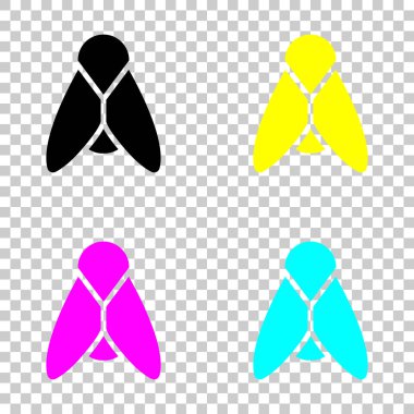 Sinek silüeti. Böcek, doğa simgesi. Cmyk simgeleri şeffaf arka plan üzerinde renkli dizi