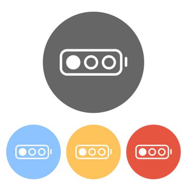 Basit pil, düşük düzeyde. Renkli daireler üzerinde beyaz simgeler kümesi